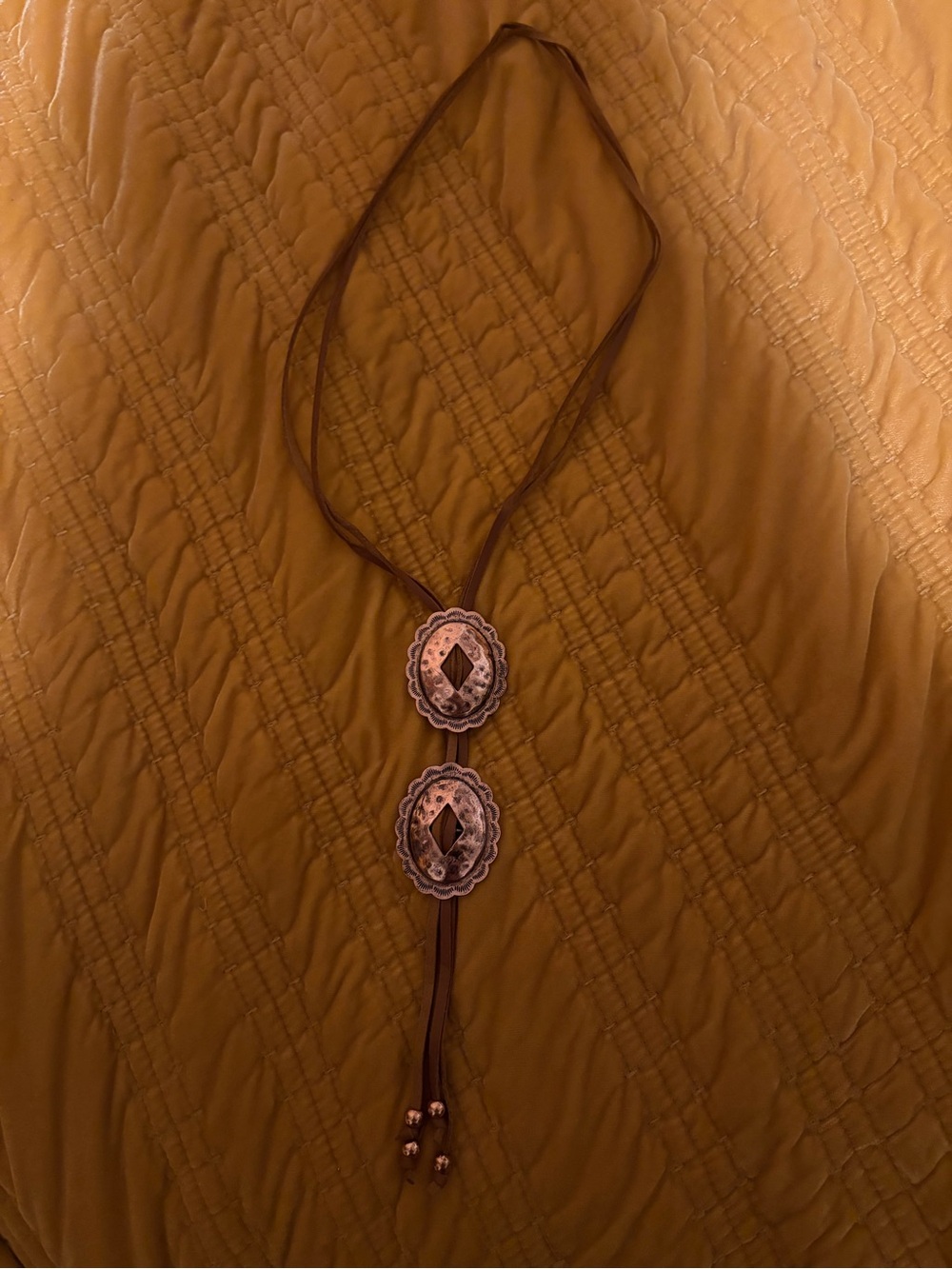 Brown Leather Lariat Necklace with Silver-Tone Conchos